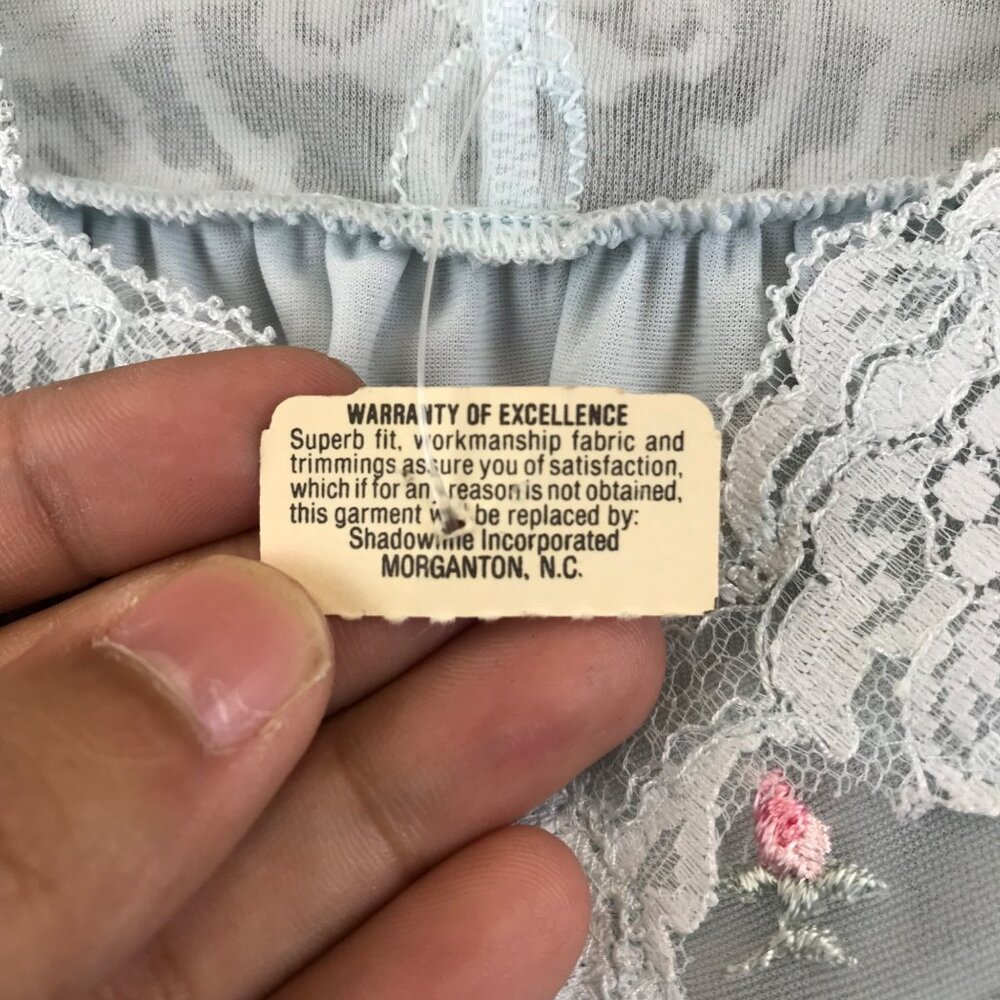 Vintage Shadowline Bridgerton Nightgown Boudoir PJs size 10 petite Blue 70s Lace - Picture 7 of 14